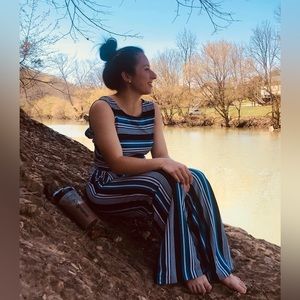 New York & Company Striped Jumpsuit